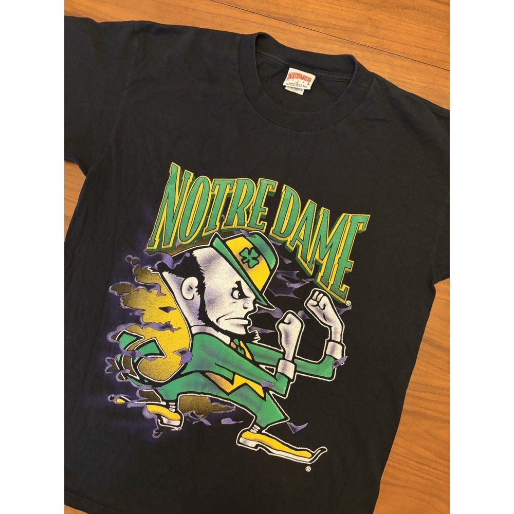 Vintage Notre Dame Fighting Irish Shirt Mens L/XL Nutmeg Double Sided 90s USA